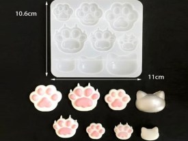 Molde silicona 6 huellitas y 3 gatitos